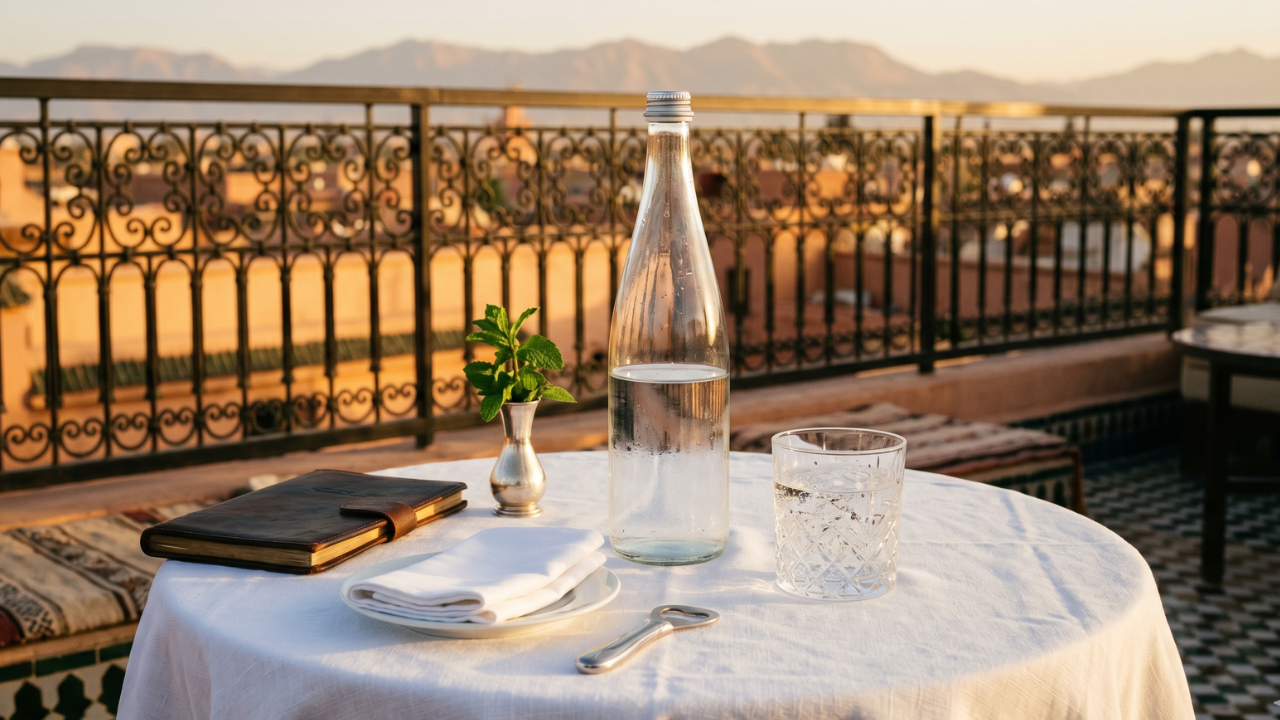Risma Oulmès résultats 2025 — terrasse hôtel Marrakech au crépuscule, RNPG +47% +94%