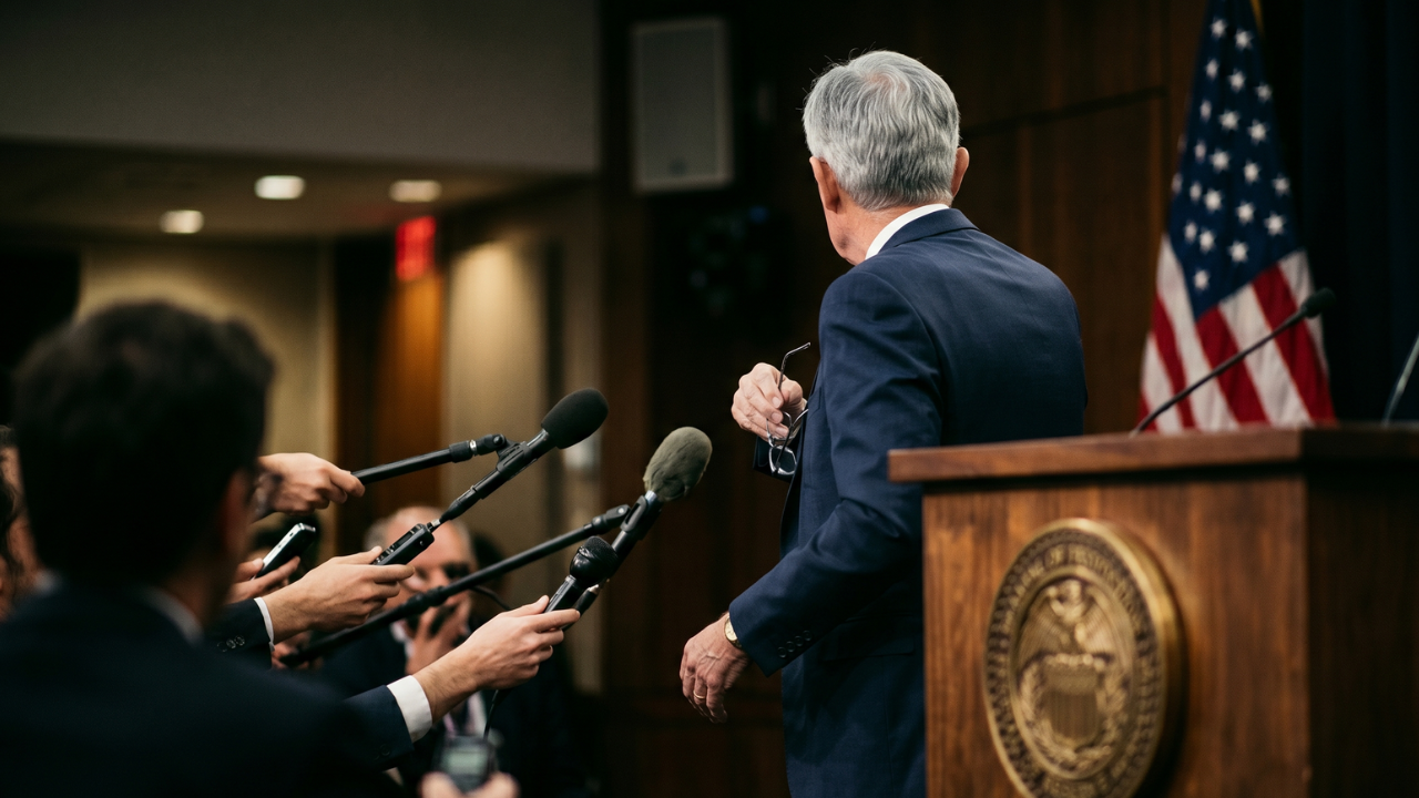 Powell dernière conférence Fed 29 avril 2026 — sortie au pupitre, fin chairmanship