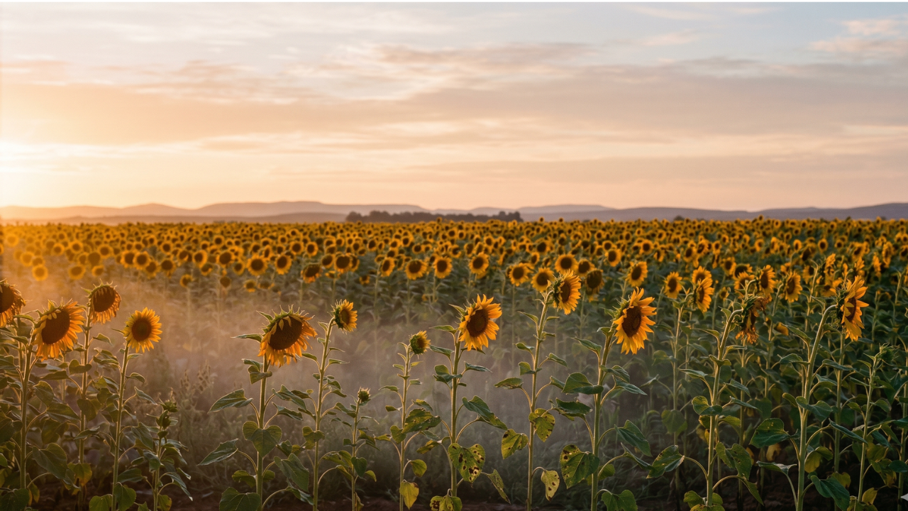 Lesieur Cristal résultats 2025 — champ de tournesols au lever du soleil, leader marocain des huiles alimentaires