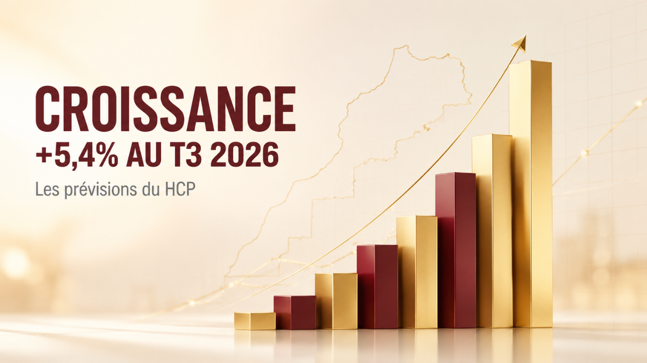 Le Haut-Commissariat au Plan table sur une croissance du PIB de 5,4% au troisi&egrave;me trimestre 2026 dans son Point de conjoncture N&deg;50 de juillet 2026, apr&egrave;s une progression moyenne de 4,7% au premier semestre, gr&acirc;ce &agrave; un &eacute;largissement des moteurs de croissance ; l'&eacute;conomie marocaine acc&eacute;l&egrave;re &agrave; contre-courant d'un environnement international contraignant, port&eacute;e par l'agriculture (valeur ajout&eacute;e +19,9%), la consommation des m&eacute;nages et l'investissement public (+11,1%), la demande int&eacute;rieure contribuant pour +7,5 points ; l'inflation resterait mod&eacute;r&eacute;e autour de 1,2% mais sous l'hypoth&egrave;se explicite d'un Brent stabilis&eacute; &agrave; 85 dollars le baril, la balance des risques &eacute;tant orient&eacute;e &agrave; la baisse en raison des tensions g&eacute;opolitiques ; lecture pour la Bourse de Casablanca : march&eacute; en prudence et attentisme, MASI en l&eacute;ger repli mais liquidit&eacute; en baisse de 30,6%